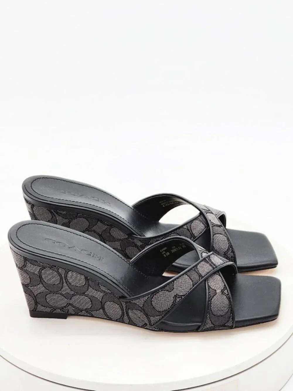 Coach Signature C Black Gray Wedge Slide Sandals Women’s Size 9.5 B NEW